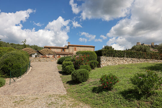 Restored old stone house in Montemassi in the province of Grosseto. Tuscany. Italy