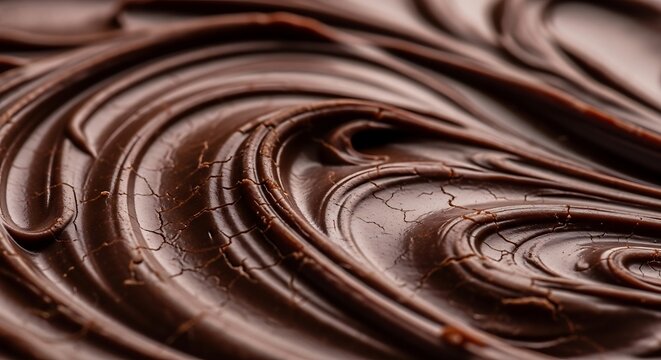 Macro Close-Up of Melted Dark Chocolate Swirl