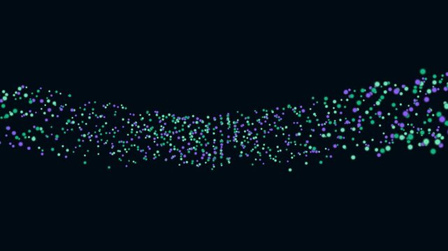 Floating digital particles form a swirling wave pattern in this high quality motion animation for modern scientific data visual video