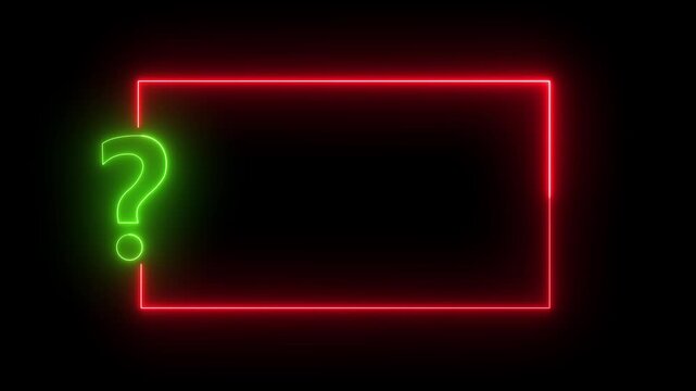 neon sign light Question mark on black background. Quiz trivia game competition. Glowing large advertisement in concept,motion animate 4k video.