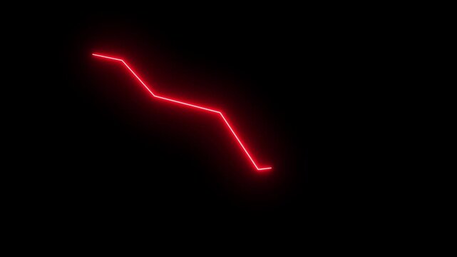 Global business line animation. Abstract glowing neon red line business graph growth arrow to down arrow, motion animate 4k video..