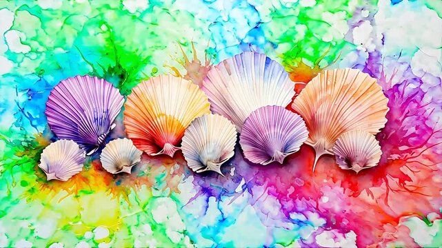 Digital vintage watercolor shells abstract background