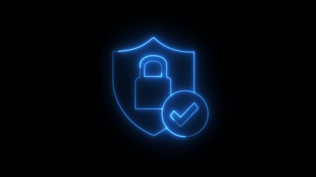 glowing neon blue color lock animation icon security privacy password protection safety animated on black background,4k motion graphic animation.