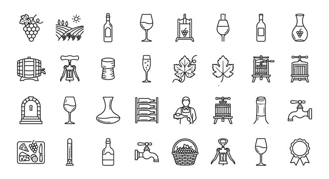 Wine related Pictograms Line Icons On White Background