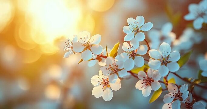 Blooming flower branch sunlight bokeh effect outdoors