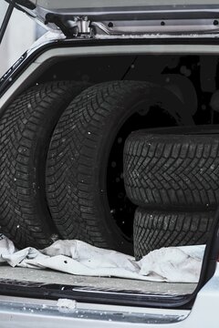 Winter tires ready for installation in trunk