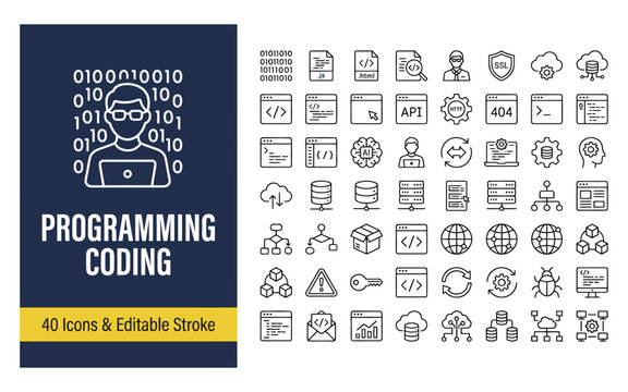 Comprehensive Set of Linear Programming and Coding Icons for Software Development Web Design Application Interface and Computer Science Projects
