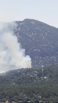 Dramatic aerial footage capturing the sheer scale of a devastating summer wildfire with helicopters in active combat