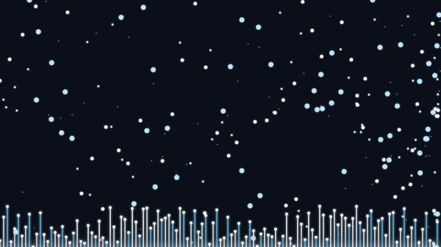 Glowing digital particles rise from vertical lines in this rhythmic abstract animation representing modern data flow and network connectivity patterns