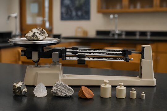 Classic Triple Beam Balance with Calibration Weights and Mineral Samples for Classroom Laboratory Education Display