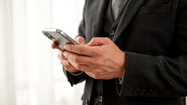 Man in suit using smartphone