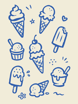 Ice Cream Set Hand Drawn Doodle Vertical Poster vector