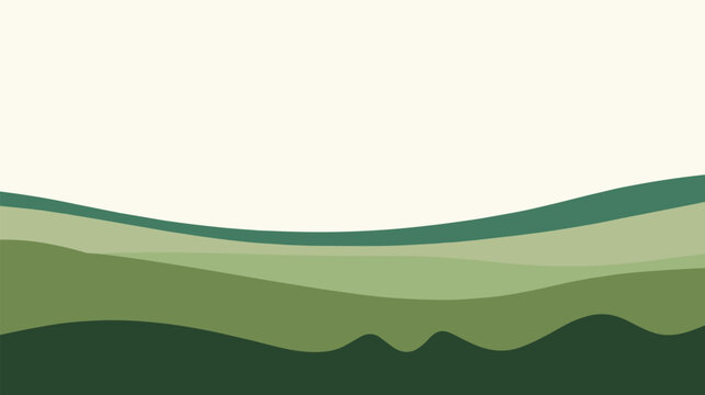 Abstract layered rolling hills landscape in shades of green with landscape environment abstract background illustration minimalist backdrop