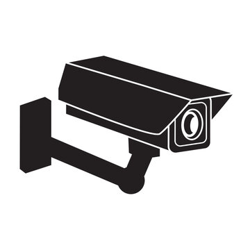 CCTV security camera black silhouette. Vector illustration isolated on a white background