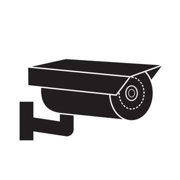 CCTV security camera black silhouette. Vector illustration isolated on a white background