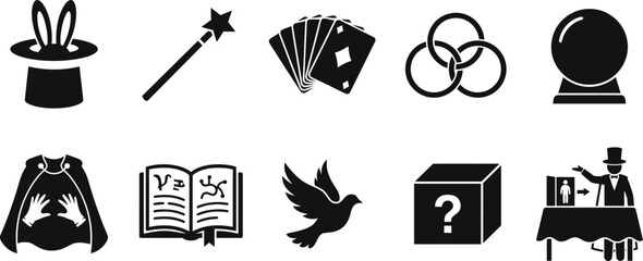 Black silhouette magic icons set mystical and illusionary elements © Ratul
