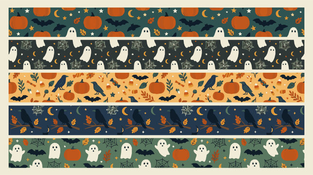 halloween-themed decorative patterns with ghosts, pumpkins, and bats
