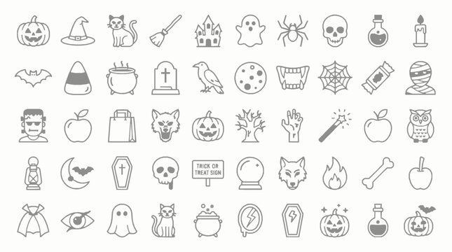 halloween icons set with pumpkins, ghosts, and spiders