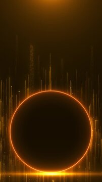 Large golden eclipse circle radiant , rising light bars, floating particles, warm depth. gala openers, elegant logo reveals, festival videos, cinematic trailers, presentation titles, premium overlays.