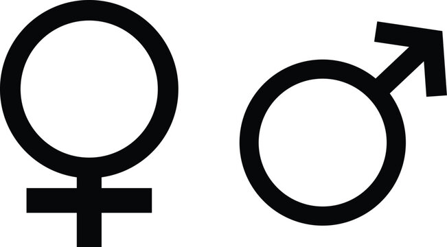 Black male and female gender symbols isolated on a white background. Simple minimalist vector icons for sociological and biological concepts. Clean sign for toilet doors or identity designs.