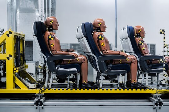 Aircraft Seat Crash Test Sled with Instrumented Mechanical Dummies for Advanced Safety Research Applications Worldwide