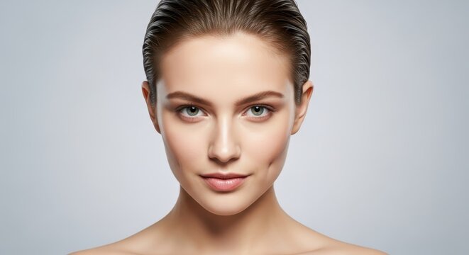 Beautiful Young Woman with Perfect Skin and Wet Hair Portrait for Beauty and Skincare Concept