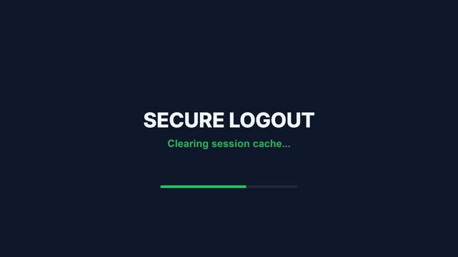 Secure logout process, loading animation with progress bar, cybersecurity concept, symbolizing data protection and online security
