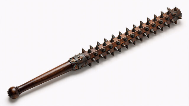 tetsubo club isolated on white background. Detailed medieval fantasy weapon render with metal studs and wooden handle