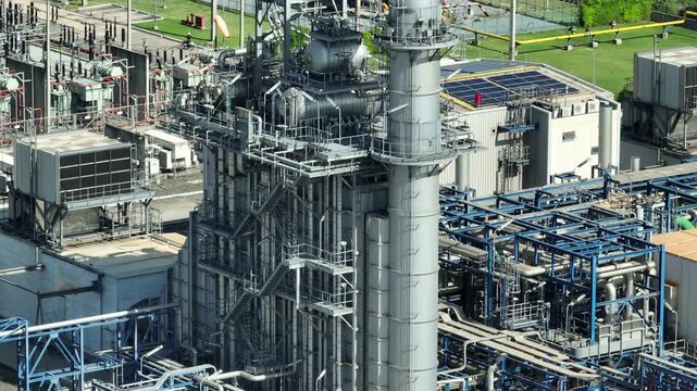 Aerial view of power generation infrastructure featuring complex engineering systems, optimized energy processes, and efficient industrial technology supporting the future of resilient power grids.
