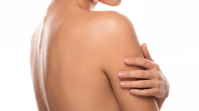 Naked back bare shoulder human skin spa skincare body care nude adult woman hand arm back shoulder beauty wellness hygiene