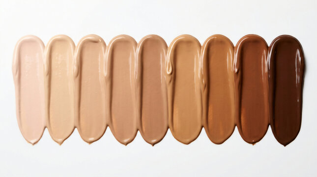 Professional makeup foundation swatch palette with eight neutral skin tone shades displayed.