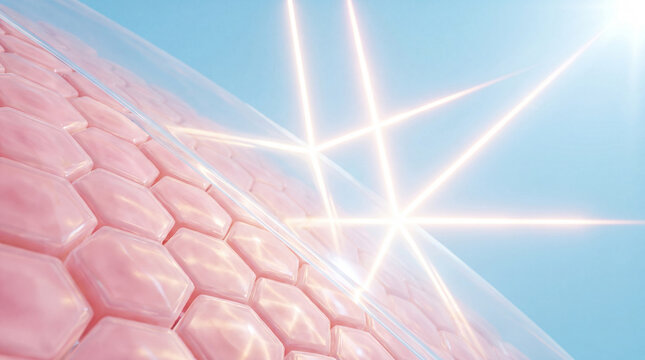 Abstract background hexagon pattern blue gradient pink texture light flare futuristic design 3d render