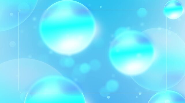 Soft blue abstract bubble frame rectangle, pastel glow, clean copy space, gentle bokeh. greeting videos, baby shower slides, wedding cards, product promos, calm presentations, animated backgrounds.