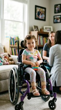 Pediatric motor impairment: spinal atrophy, muscular disorder, wheelchair assistance, leg brace, child mobility, home therapy, SMA diagnosis, physical rehabilitation.