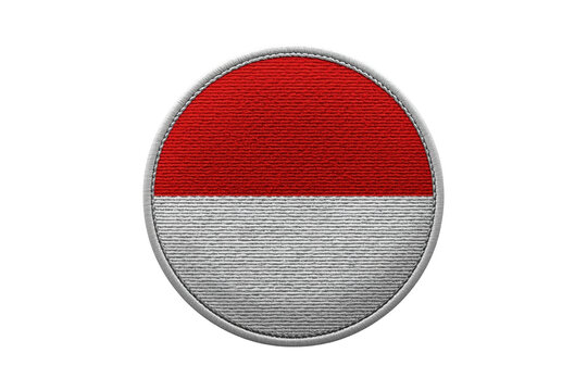Round indonesian or monaco flag patch, textile texture, national symbol on transparent background