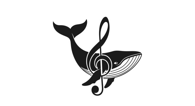 Artistic whale illustration with musical note integration, bold black and white design