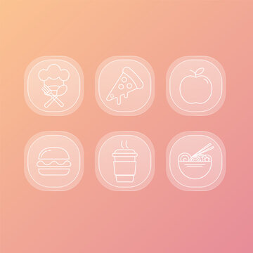 Glassmorphism food and beverage app icon set for menu design