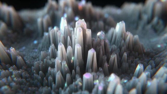 microscopic crystal formations growing dynamically in close-up view