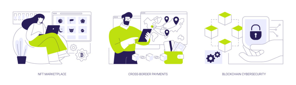 Blockchain technology use isolated cartoon vector illustrations se