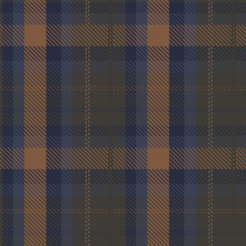 Plaid Check Seamless Pattern. Tartan vector checkered pattern texture in blue and brown colors. Scottish fabric design for mens tablecloth, flannel shirt, wrapping paper, blanket, textile, clothes.