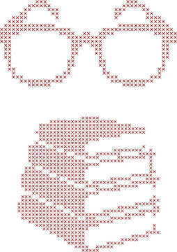 Cross stitch pattern of eyeglasses and a stack of books