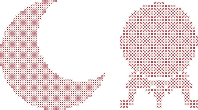 Cross stitch pattern of crescent moon and crystal ball