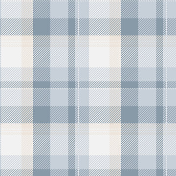Grey Plaid Seamless Pattern. Light blue tartan vector checkered pattern, winter scottish fabric texture for tablecloth, flannel shirt, wrapping paper, blanket, textile, clothes.