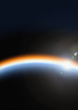 Retro old school Sci-Fi Outer Space Background with Planet Sun and Dramatic Cinematic Lens Flare