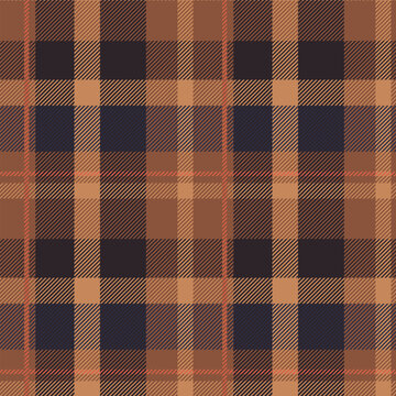 Brown Plaid Seamless Pattern. Tartan vector checkered pattern, autumn scottish fabric texture for tablecloth, flannel shirt, wrapping paper, blanket, textile, clothes.