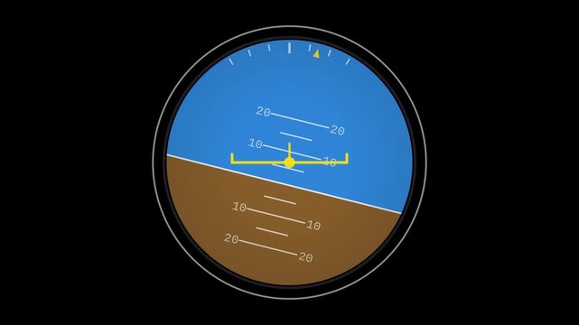 Aircraft attitude indicator artificial horizon ADI animation with transparent background