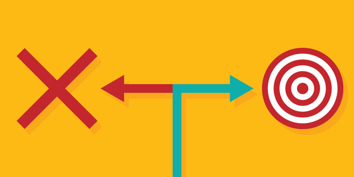 Business background and arrow to the goal. right and wrong path