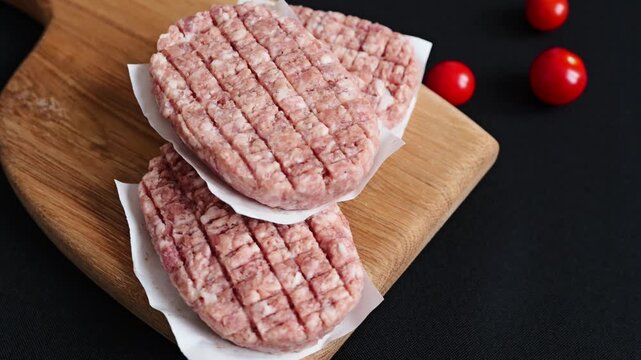 raw meat on a wooden board