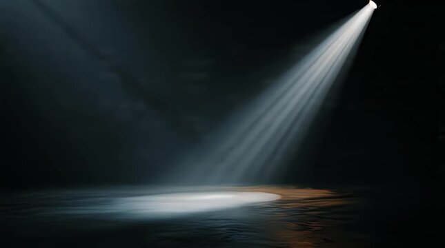 Spotlight Shining on Empty Stage with Reflection