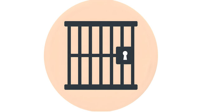 Simple dark prison cell bars icon featuring a sturdy locked door gate on transparent background